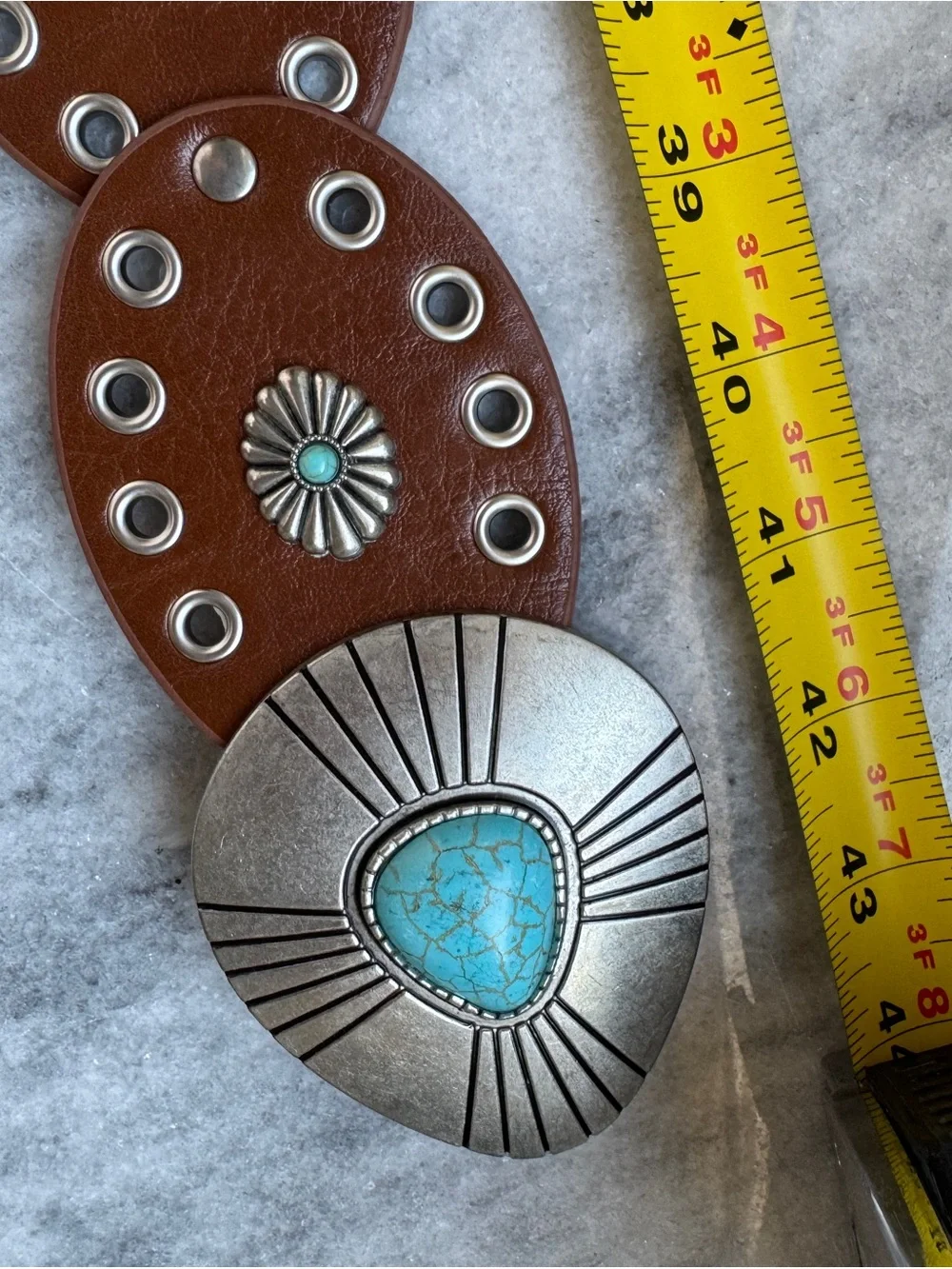Brown Silver and Turquoise Concho Southwest Belt with Silver Accents